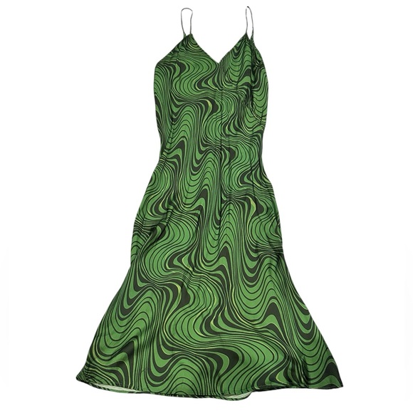 Zara Lara Psychedelic v-neck satin green Midi Slip Dress XL - Picture 5 of 13